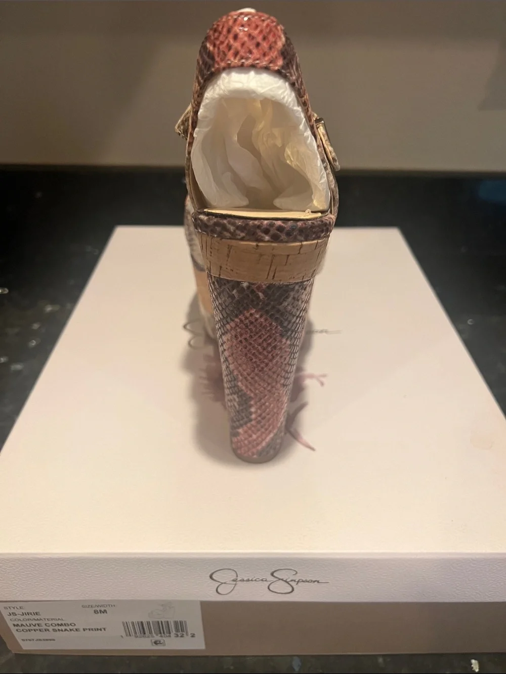 Jessica Simpson Cork Platform Wedge Sandal in Snake-Print Brown Multi size 8